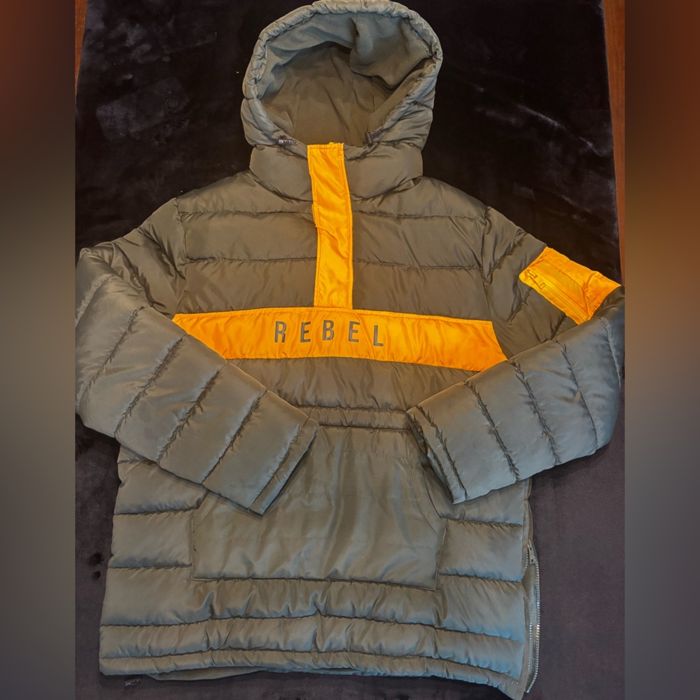Rebels Kids Olive and Orange Hooded Puffer Jacket